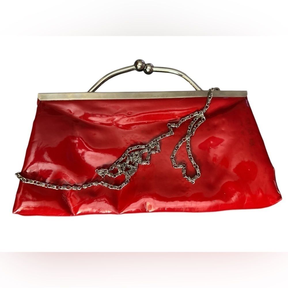 Vintage Candies bright red vinyl silver clip chain crossbody purse